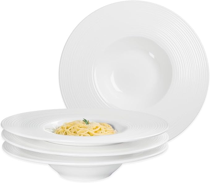 Soup Plates Fine Soup bowls Set of 4, 10.9 Inch Ceramics Rimmed Small Mouth by Dingdaer