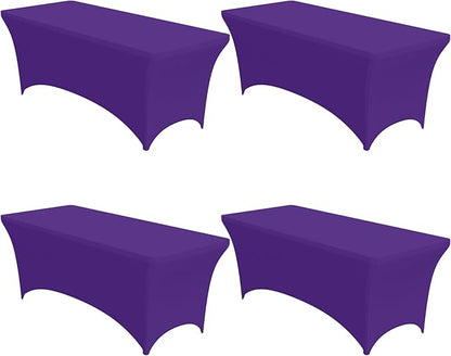 4-Pack Purple Spandex Tablecloths – 72"x30"x30" Stretch Fitted Table Covers for 6ft Rectangle Folding Tables, Wrinkle-Resistant Tablecloth for Wedding, Banquet & Outdoor Events