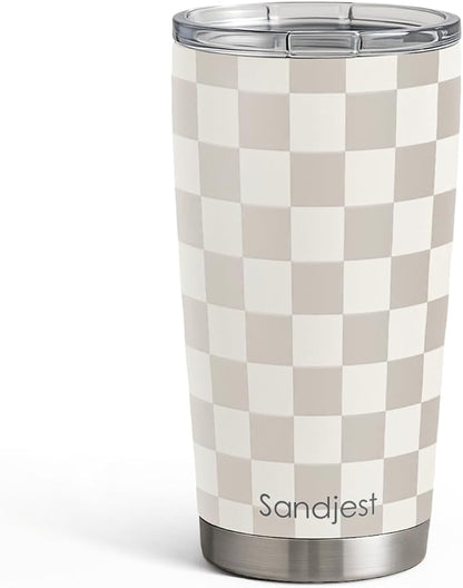 SANDJEST Checkered Tumbler 20oz Stainless Steel Insulated, Checker Travel by SANDJEST