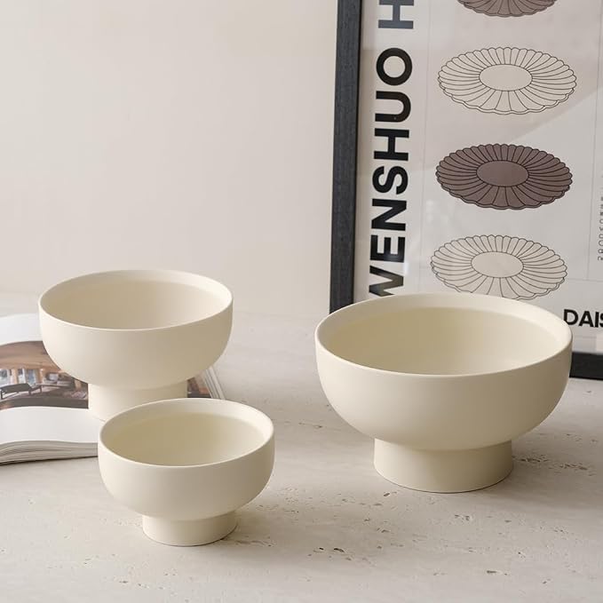 WENSHUO Pedestal Bowl, Decorative Ceramic Fruit Bowl, 6.7 in, Matte Crème | 27 - Image 7