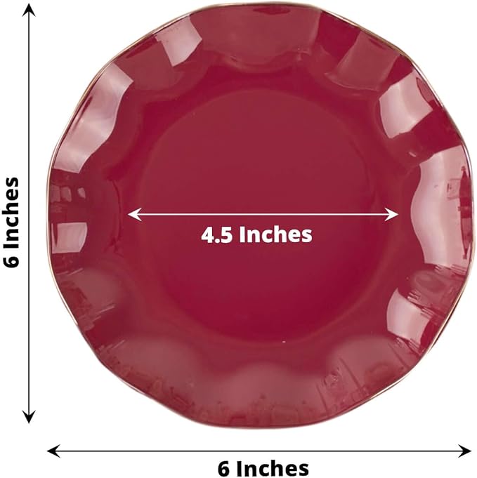 Efavormart 10 Pack | Burgundy 6" Round Plastic Dessert Salad Plates, Disposable - Image 3