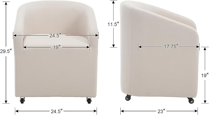 Modern Barrel Dining Chairs with Rolling Casters Set of 6, Upholstered Linen Swivel Dining Room Chairs with Wheels for Kitchen Living Room Home Office, Beige