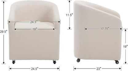 Modern Barrel Dining Chairs with Rolling Casters Set of 4, Upholstered Linen Swivel Dining Room Chairs with Wheels for Kitchen Living Room Home Office, Beige