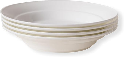 Ceramic Pasta Bowls Set of 4, 13.5oz/22oz Wide Rim Porcelain Soup Bowls - Oven & Dishwasher Safe, Lead-Free Dinnerware for Italian Pasta, Salad, Family Dining (White)