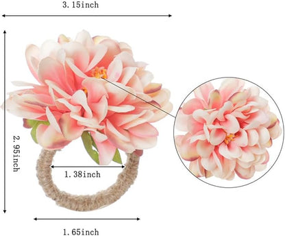 Floral Napkin Rings Set of 6,Rustic Rose Napkin Rings Flower Dinner Napkin Holder for Table Decoration (34#Pink)