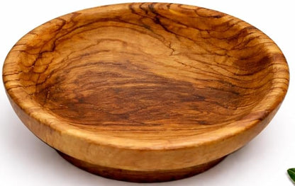 Zuluf Olive Wood Small Serving Bowl Plate Made in Bethlehem - Very Small 3.7 Inch Handcrafted Wooden Dish for Food Display, Snacks, Nuts, Dips, Appetizers & Rustic Kitchen Decor