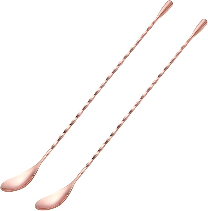 Bar Spoon Cocktail Mixing Stirrer, 12” Long Handle, Rose Gold | 18/8 Stainless by Briout