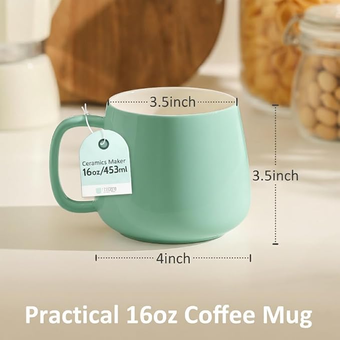 Teocera 16oz Ceramic Coffee Mugs Set of 4 – Stackable Latte Cups, Dishwasher & - Image 3
