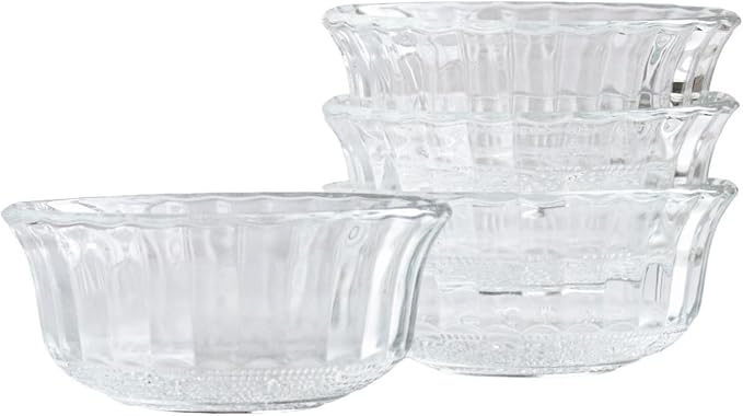HillSpring Small Glass Bowls for Dessert, or Nuts, 4.5" Textured Bowls Set for by HillSpring