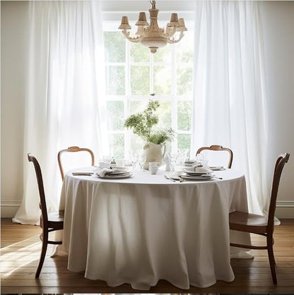 EVERLY 100% Pure Linen Round Tablecloths 80Inch Round Machine Washable Tablecloth for Thanksgiving,Decorative Halloween,Buffet Parties,Picnic,Events,Weddings and Restaurants-White