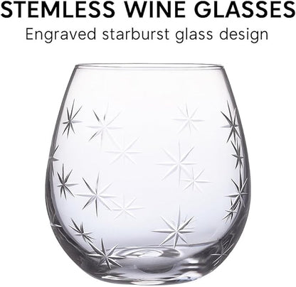SHOSHIN Handmade Crystal Hand-cut Stemless wine glass (Star set of 4)