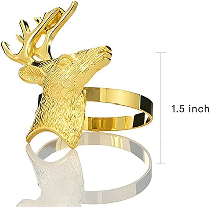 Decozen Set of 12 Gold Napkin Rings in Stag Design, Festive, Table Decor Setting for Holiday, Wedding, Birthday, Kitchen, Home Decor, Housewarming Gift - Thanksgiving & Christmas Gift Decoration