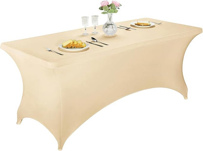 LZY Spandex Table Covers 6 Feet, Stretch/Fitted Table Covers for 6 Feet Folding Table, Rectangular Spandex Table Cloths for Wedding Party or Event (6FT-2PCS, Champn)