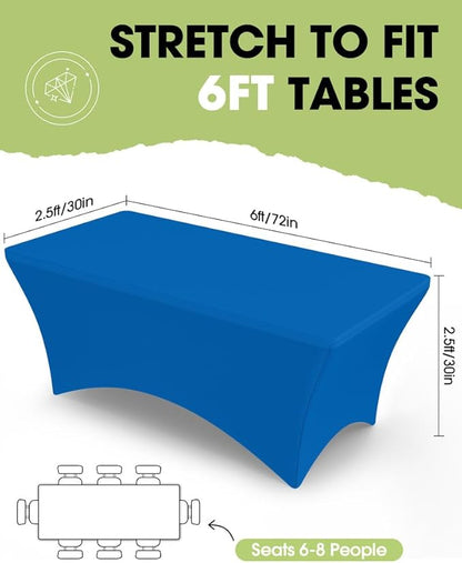Pureegg Spandex Tablecloth 6ft - 2 Pack, Fitted and Tight Cloth for Rectangle Table, Wrinkle-Free and Stretch Table Cover for Party, Wedding, Banquet and Birthday, Blue