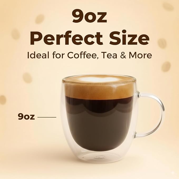 Casafoyer 9 Oz Double Wall Glass Coffee Cups Set of 4, Borosilicate Espresso - Image 2