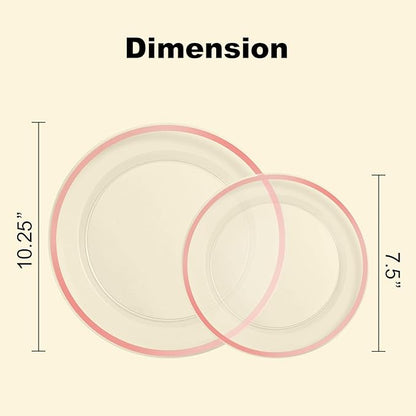 BESTSTAR 200PCS Rose Gold and Clear Plastic Plates, Rose Gold Disposable Plate Set with 100 Dinner Plates and 100 Dessert Plates for Party