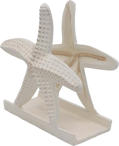 Nautical Metal Napkin Holder for Lunch/Dinner/Beverage Cocktail Napkin Holder For Kitchen/Ocean/Coastal By The Metal Magician (Starfish Sea White)