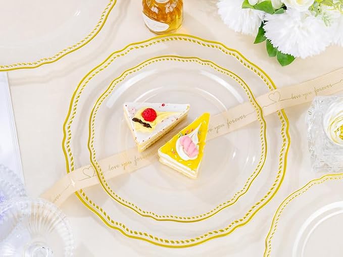 60 Pcs Clear Gold Dinner Plates - Image 2