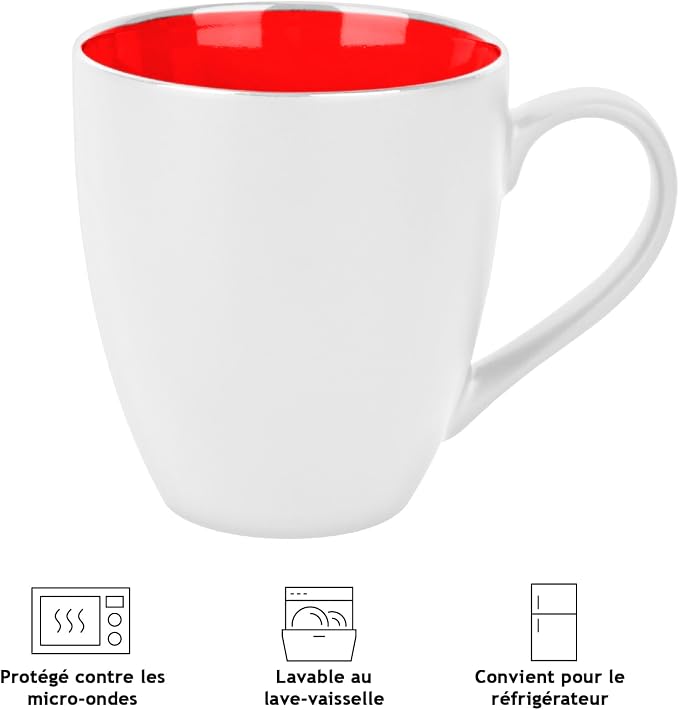 MIAMIO - Set of 6 Coffee Mugs 12 ounce – Modern Ceramic Coffee Cup Set in White - Image 7