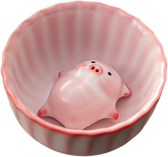 Ceramic Tea Cup and Piggy Miniature Figurine Traditional Porcelain Teacup by Unknown