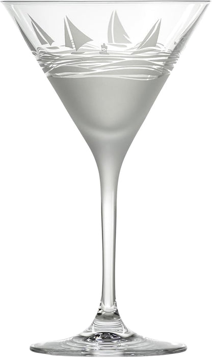 Rolf Glass Regatta 10oz Martini Cocktail Glass | Set of 4 Lead-Free Glasses | Proudly Made in the USA | Engraved Nautical Sailboat Martini Glasses