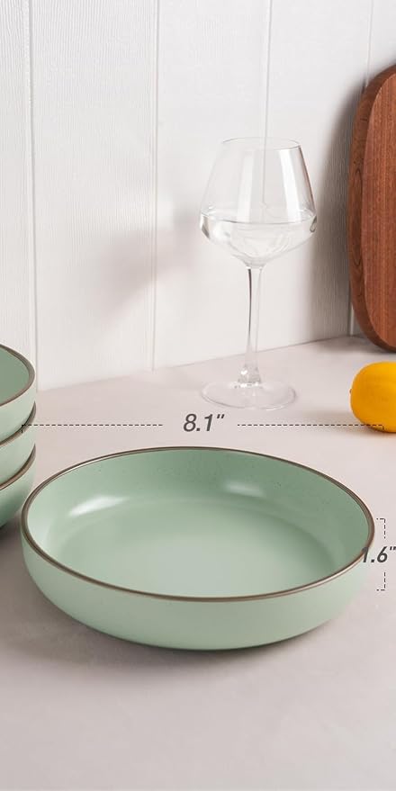 famiware Mercury Pasta Bowls Set of 4, 33 oz Large Salad Bowls, Light Green | - Image 3