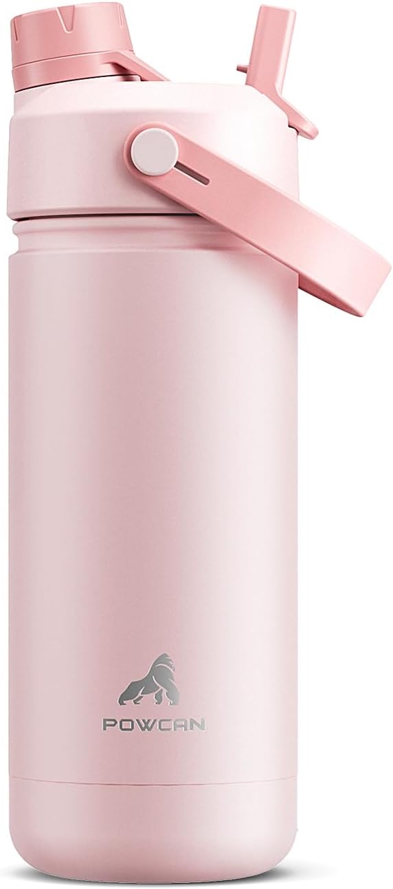 Kids Water Bottle for School: 2-in-1 Straw Spout Lid by POWCAN