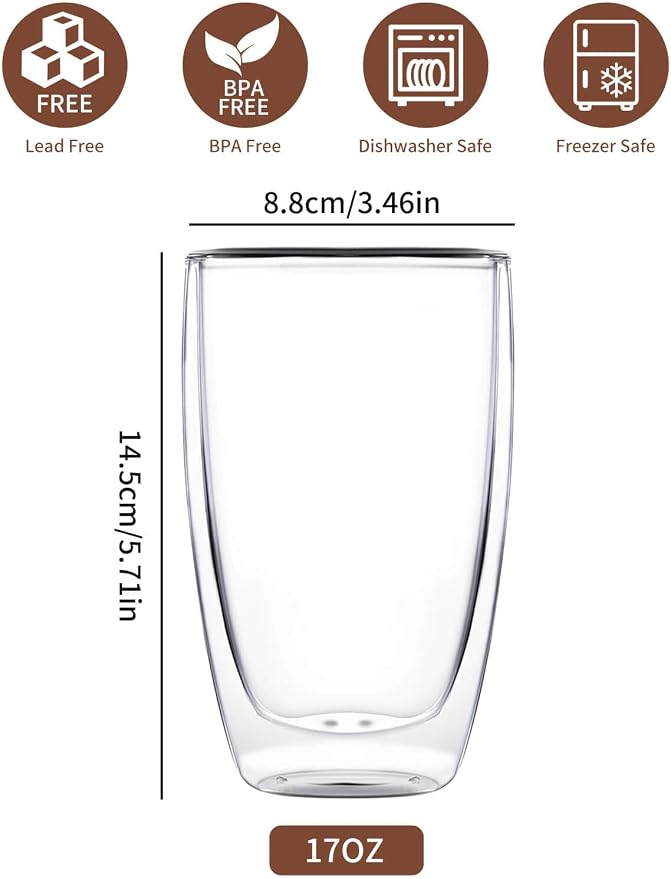 DOPUDO 17oz Double Wall Glass Coffee Mugs, Insulated Coffee Mug, Lightweight - Image 2