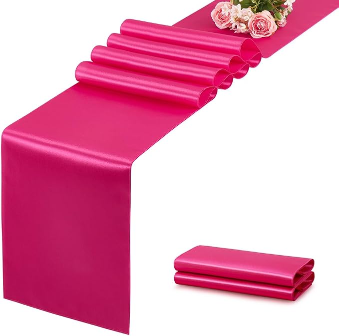 Hot Pink Satin Table Runner, 12x108 Inches, 12 Pack | Premium Satin, Smooth by VCUSUELER