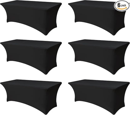 Spandex Table Cloths for 8 Foot Rectangle Tables-6 Pack Fitted Stretch Black Table Covers-Elastic Folding Tablecloths for Party, Vendor Booth Display, Banquet Buffet Event, Craft Trade Show