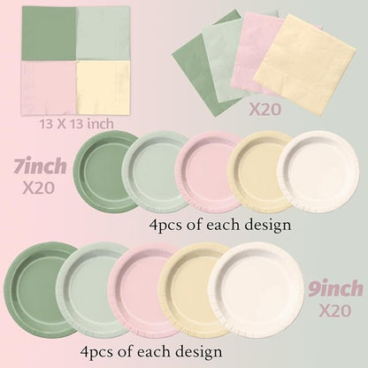 CMUSKO Pink and Green Birthday Decorations-60Pcs Dusty Pink Sage Green Plates & - Image 4