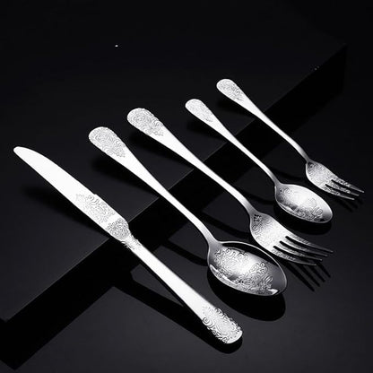 IKXO Silverware Set 30 Piece Silver Flatware Set for 6,Stainless Steel Flatware Cutlery Set For Home Hotel, Kitchen Utensils Set Include Fork Knife Spoon,Mirror Polished,Dishwasher Safe