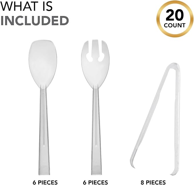Party Essentials Plastic Party Buffet Serving Utensils Kit, Spoons/Forks/Tongs - Image 3