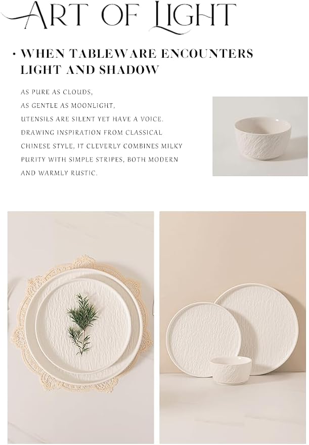 4-piece set, embossed stone design plate and bowl set, microwave and dishwasher - Image 2