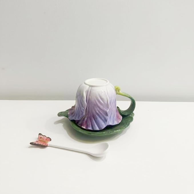 Ceramic Tea Cup and Saucer Set ，8OZ 3D Hand-Painted Flower Coffee Mug，Gift - Image 6