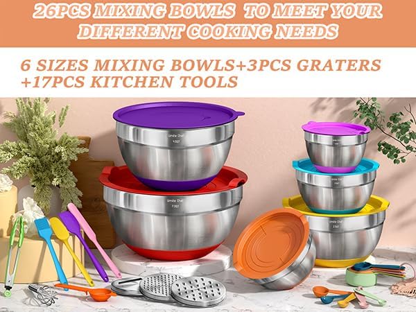 Umite Chef Thickened Heavy-Duty 26pcs Stainless Steel Bowl, Mixing Bowl Set - Image 3