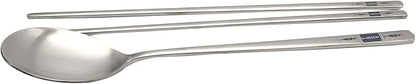 SUPIA Korean Traditional Cutlery Stainless Steel Spoons and Chopsticks Set Tableware with Long-hand, Reusable (Silver Fish)