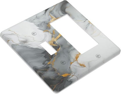 Light Switch Cover Gray/Gold Marble Abstract Modern Luxury 2 Gang Toggle Rocker Combo Socket Cover Wall Plates Decorative Switch Plates and Outlet Covers for Bathroom Bedroom Decor