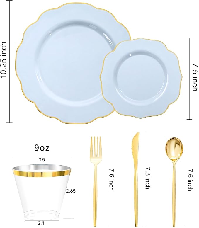 bUCLA 180PCS Blue Plastic Plates - Image 3