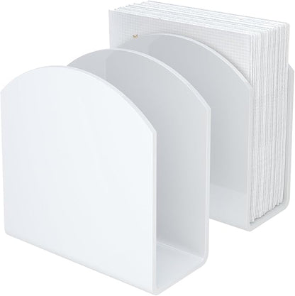 SILUT 2 Pack Napkin Holder for Table, Acrylic Napkins Holder, Napkin Dispenser for Kitchen Table, Cocktail Napkin Holder for Bar, Banquet, Restaurant, Freestanding Napkins Holder - White