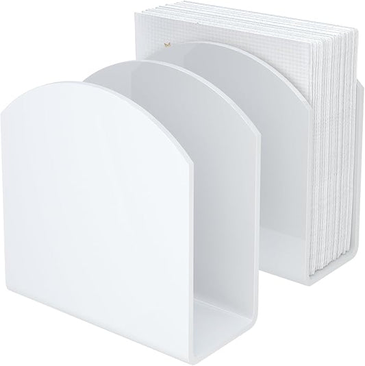 SILUT 2 Pack Napkin Holder for Table, Acrylic Napkins Holder, Napkin Dispenser for Kitchen Table, Cocktail Napkin Holder for Bar, Banquet, Restaurant, Freestanding Napkins Holder - White
