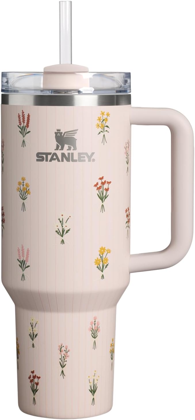 STANLEY Quencher H2.0 Flow State Tumbler, 40 oz, Rose Quartz Bouquets | Handle by Unknown