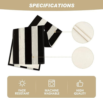 Artoid Mode Black and White Retro Rustic Wood Texture Table Runner, Seasonal - Image 5