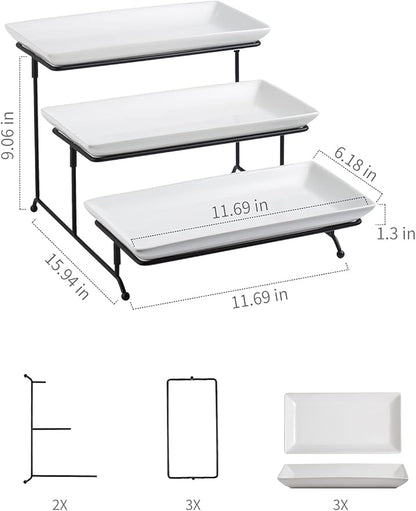 Gomakren 3 Tier Serving Trays Stand Porcelain Serving Platters 12 Inch White Serving Plates Dinner Platters for Appetizer Snack Fruit Cup Cake Tray Display Christmas Serving Dishes for Entertaining