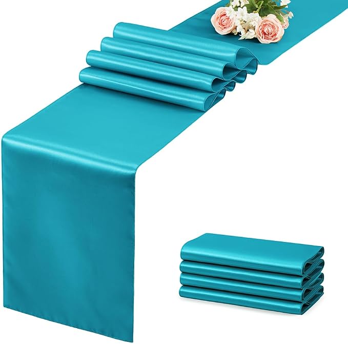 Teal Blue Satin Table Runner, 12x108 Inches, 4 Pack | Premium Satin, Smooth by VCUSUELER