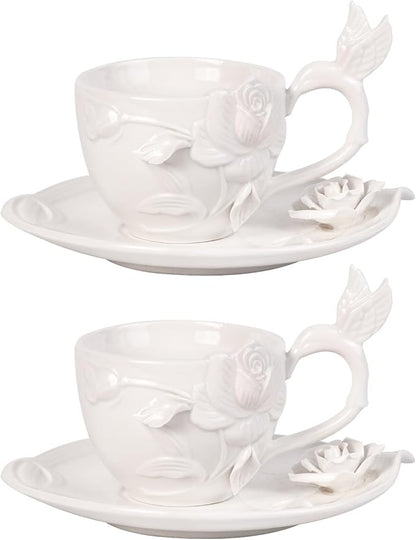 KAMMAK Tea Cups and Saucers Set of 2, 8.5 oz Porcelain Coffee Cups, 566N | by KAMMAK