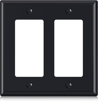 ELEGRP 2-Gang Decorative Wall Plates, Standard Size 4.53" H x 4.57" L Unbreakable Thermoplastic Faceplate Cover for Decorator Receptacle Outlet Switch, UL Listed (1 Pack, Glossy Black)