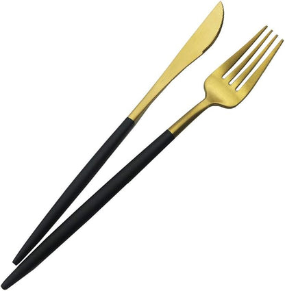 JASHII Luxury Black Gold Flatware, Silverware Sets, 20-piece Elegant Cute 18/10 Stainless Steel Silverware Set for Eating Home Kitchen Hotel Restaurant, Service Sets for 4 People, Dishwasher Safe