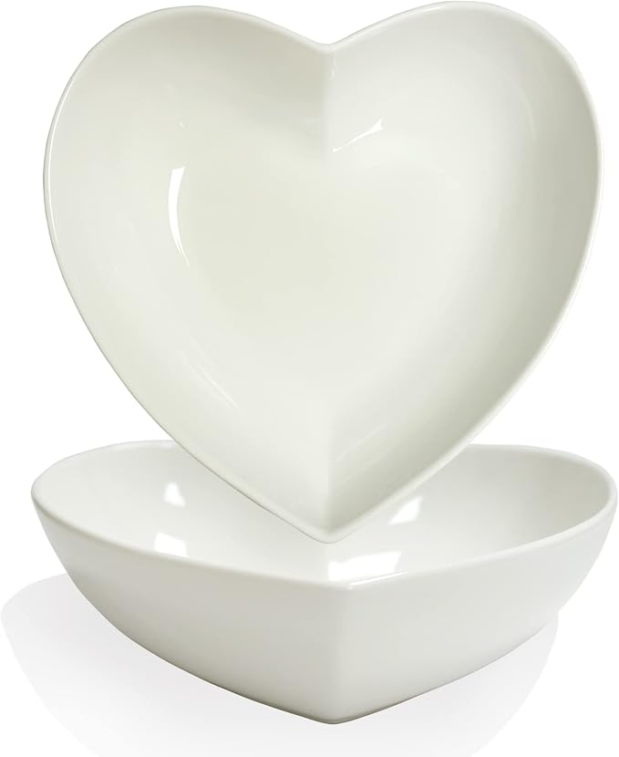 2pcs 9 inch Porcelain Heart Shaped Bowls Deep Salad Plates, Extra Large Heart by FLORWOD