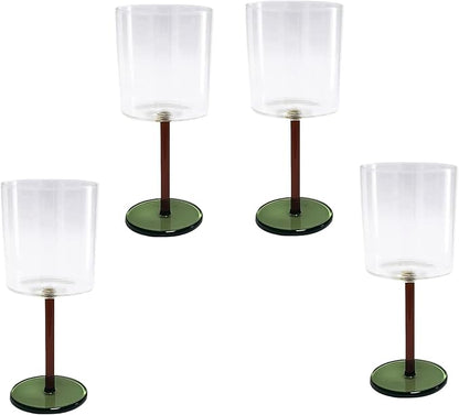 Gusto Buono 11.8oz Borosilicate Wine Glasses – Set of 4 Drinkware with Yellow & Green Stem | Handmade, Heat-Resistant, Dishwasher & Microwave Safe | Perfect for White & Red Wine, Parties & Gifts
